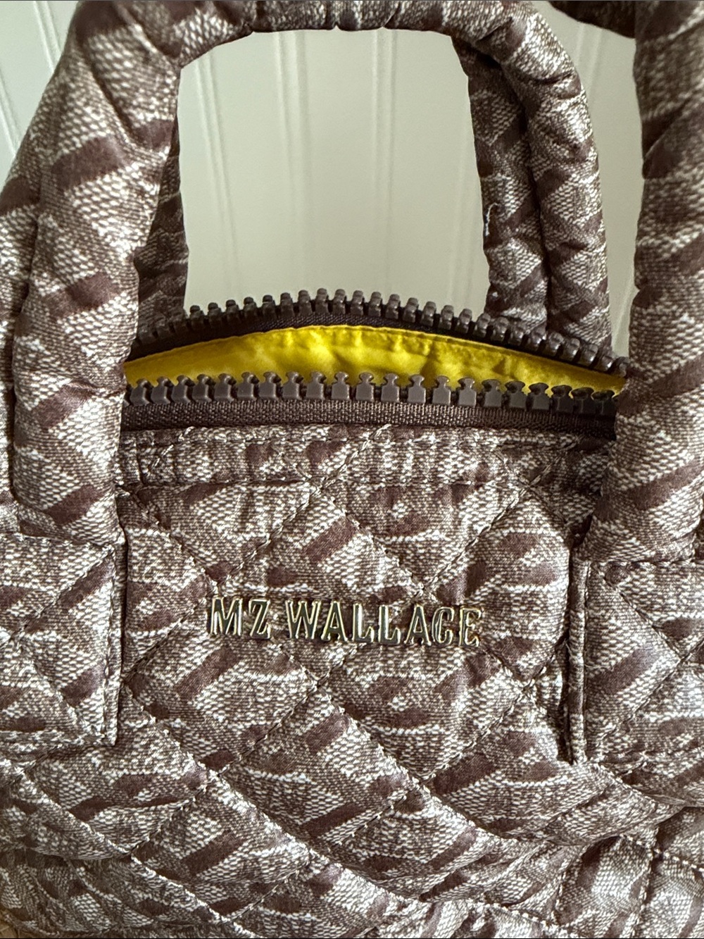 MZ Wallace Logo Brown luggage look Print Quilted Micro Sutton - Picture 2 of 9